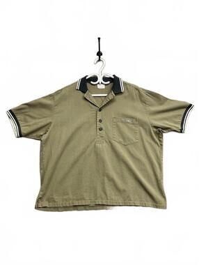 Vtg 90's Planet-X Olive Green Polo Shirt with Black Trim Collar and Sleeve XL